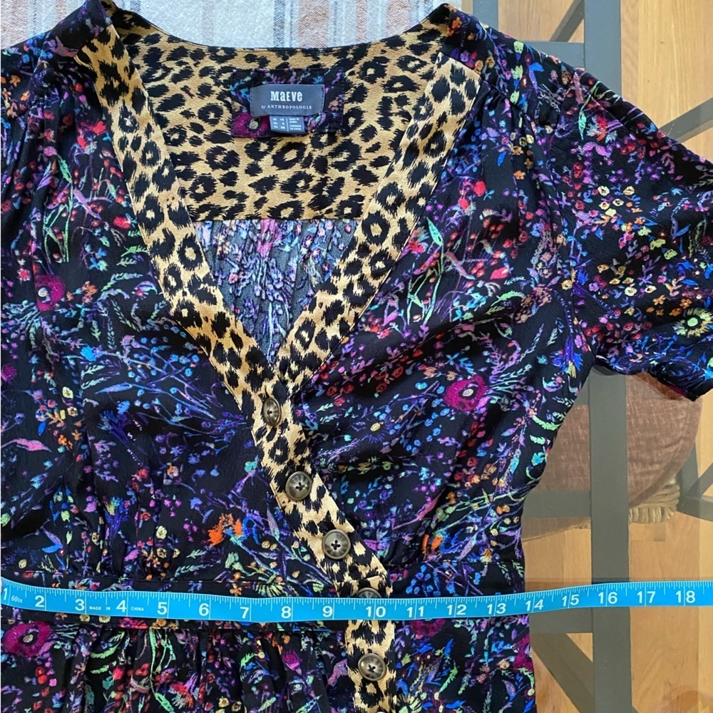 Anthropologie Maeve Black Floral Leopard Print Morgan Wrap Dress 6 - Picture 15 of 16